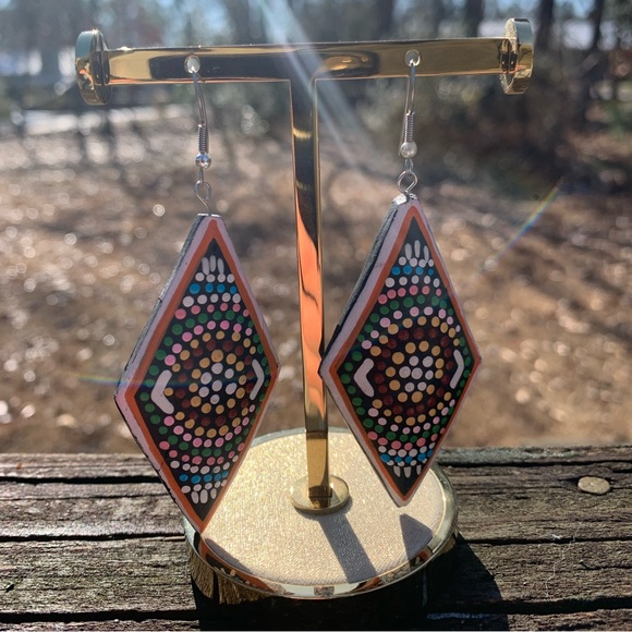 Hand Painted Dotted Diamond Earrings - Picture 2 of 5